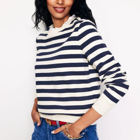 BODEN Navy Stripe Cotton Crewneck Sweatshirt - Picture 8 of 8